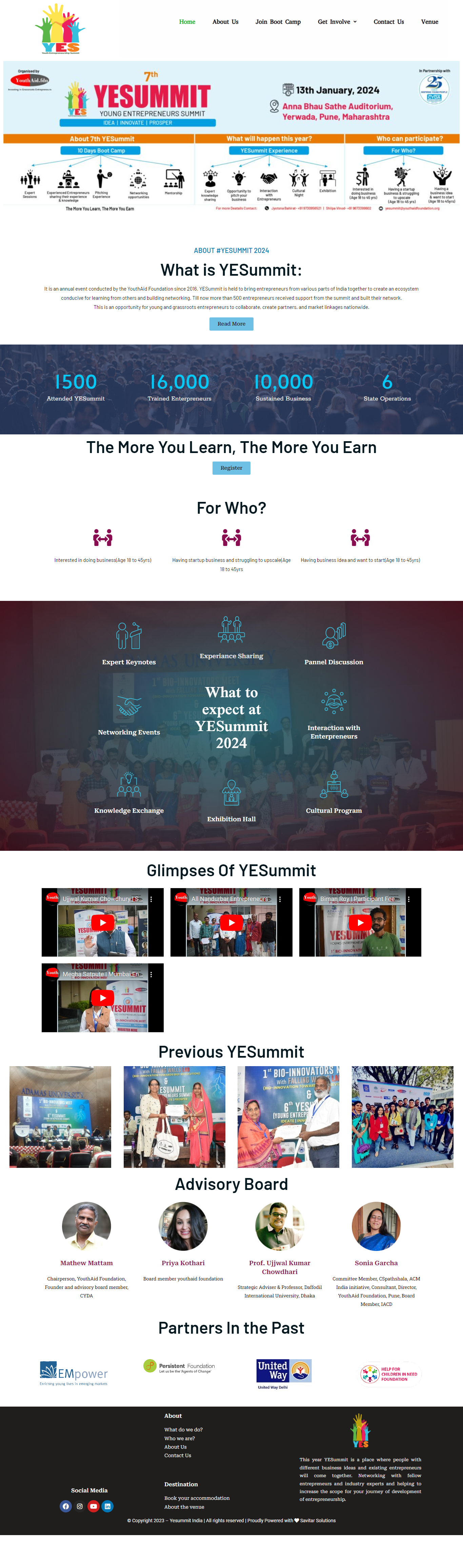 screenshot of Yesummit india website